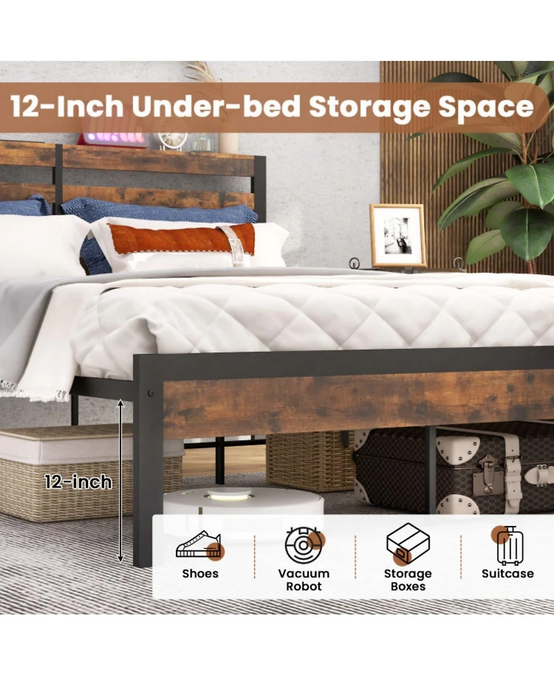 Sugift Twin Size Bed Frame with Charging Station and Storage Headboard