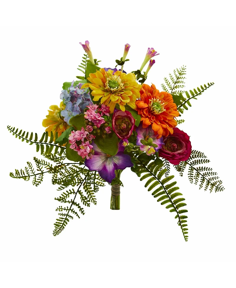 Slickblue Vibrant Mixed Artificial Flower Bush Lifelike Floral Decor for Home and Garden (Set of 2)