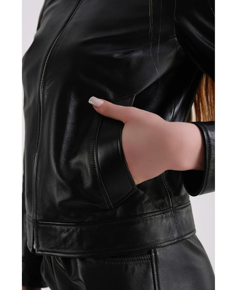 Furniq Uk Women's Leather Jacket, Black