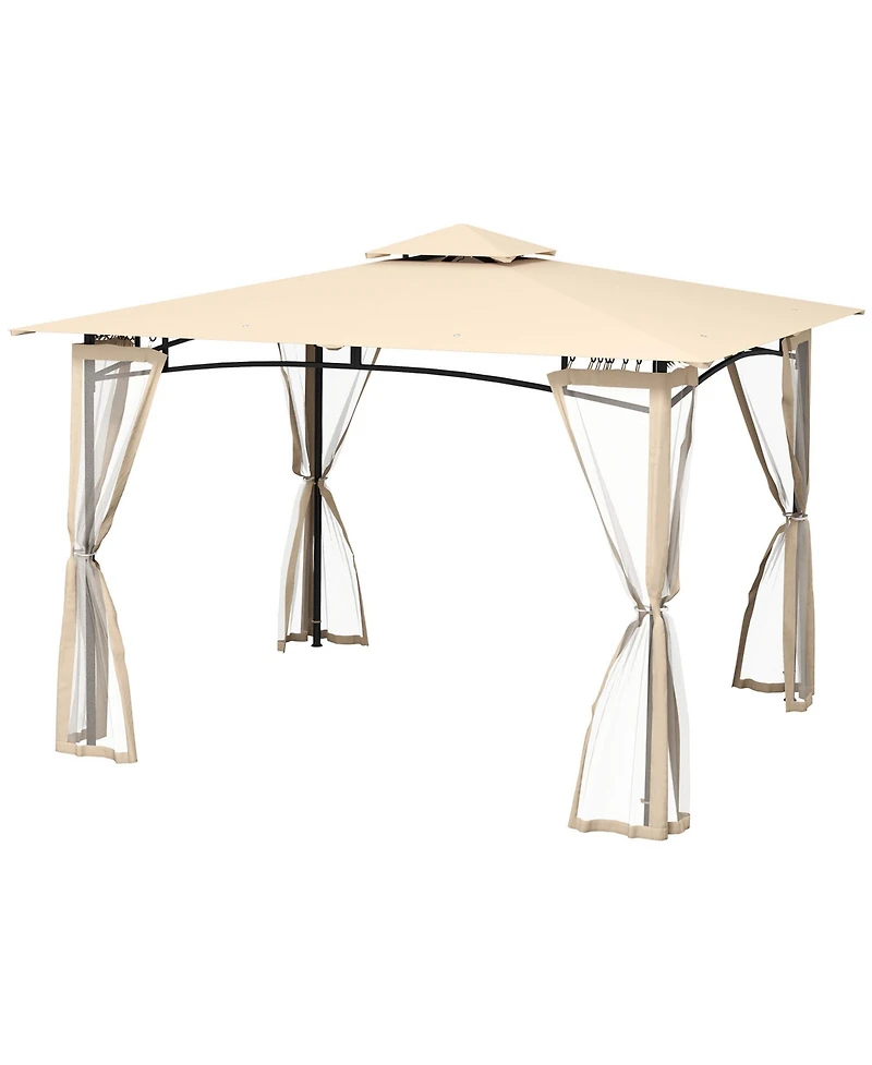 Outsunny 10' x 12' Patio Gazebo with Netting and 2 Tier Roof, Gray