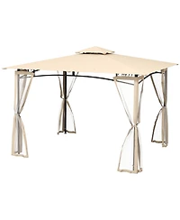Outsunny 10' x 12' Patio Gazebo with Netting and 2 Tier Roof, Gray