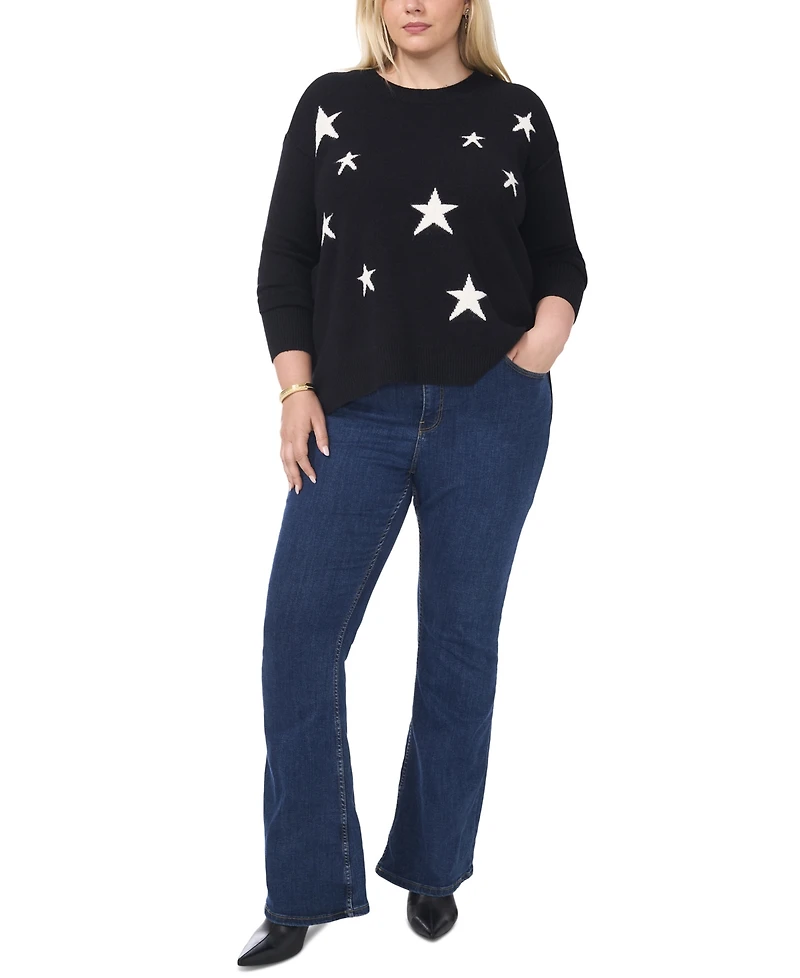 Vince Camuto Plus Star-Patterned Crewneck Sweater