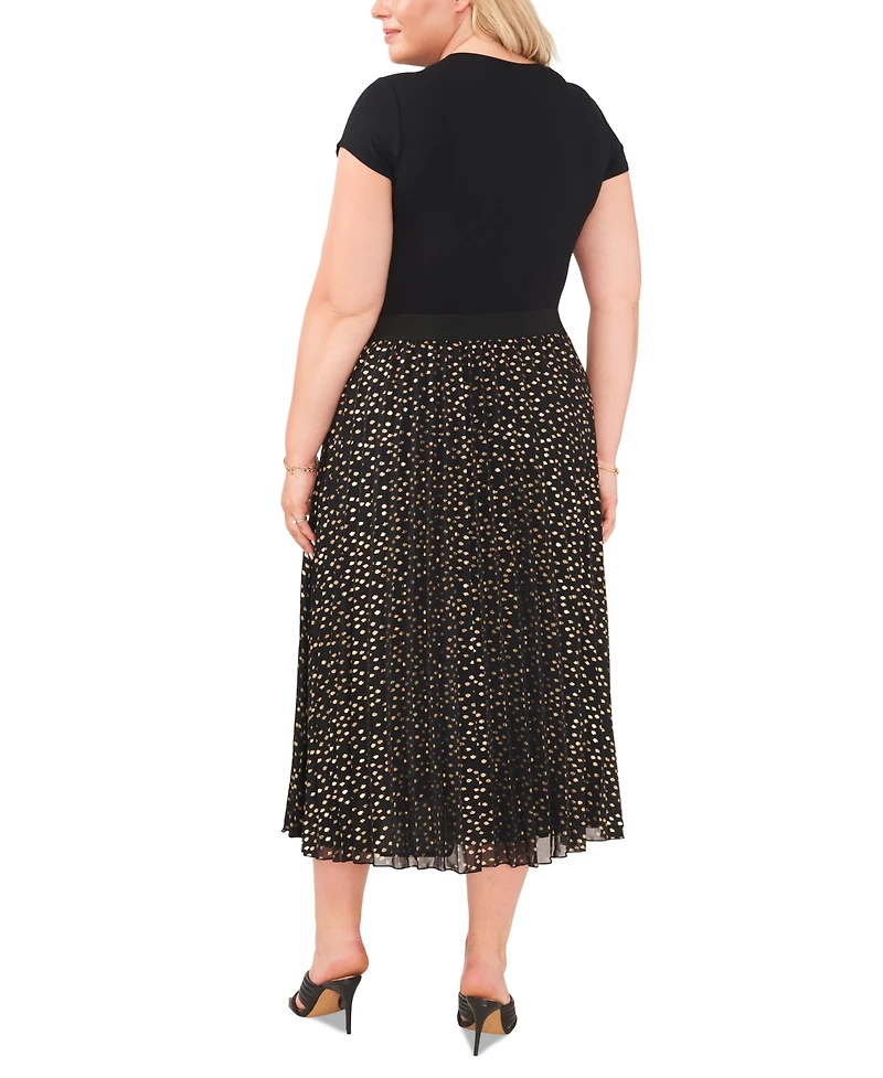 Vince Cameo Plus Foil-Dot Pleated Midi Skirt