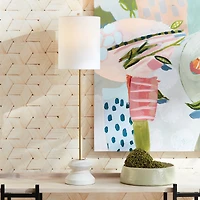 34.5" Kaiden 25W Whitewash Modern Premium Tall Geometric Lamp w/ Fabric Shade