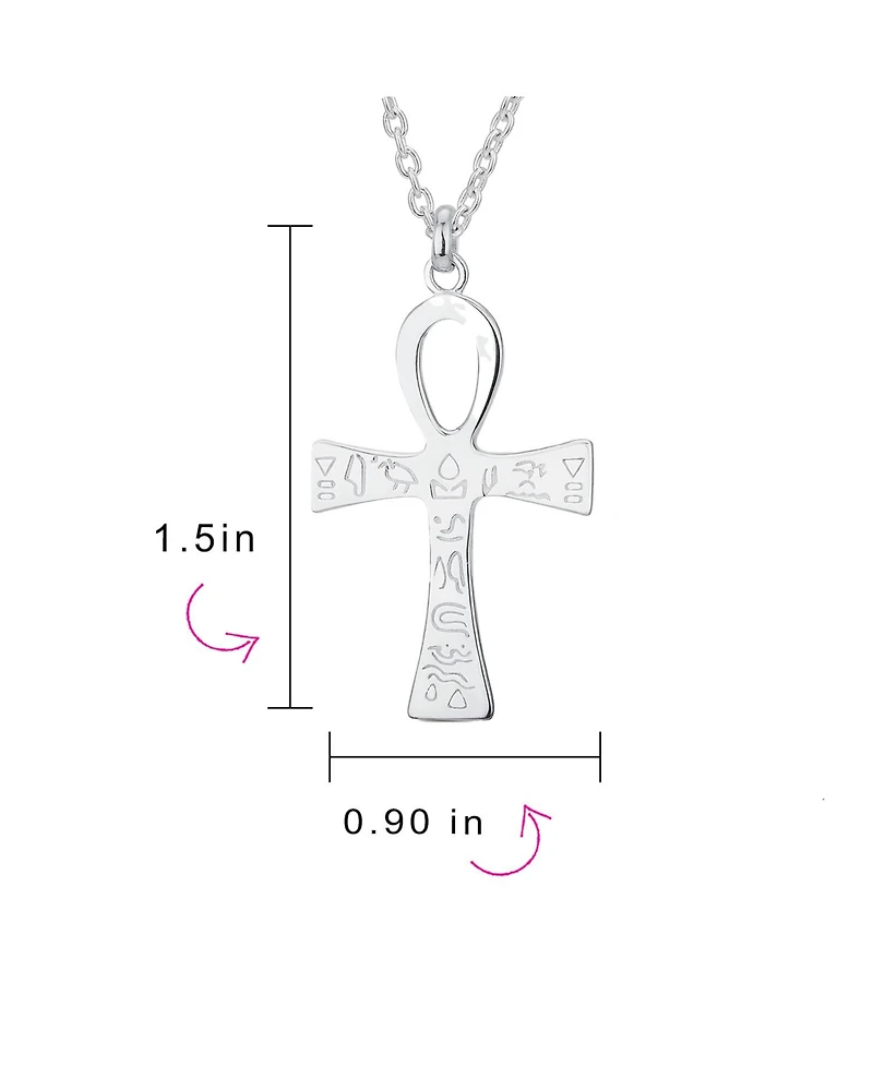 Bling Jewelry Large Religious Egyptian Hieroglyphs Key To Life Egyptian Ankh Cross Pendant Necklace Sterling Silver
