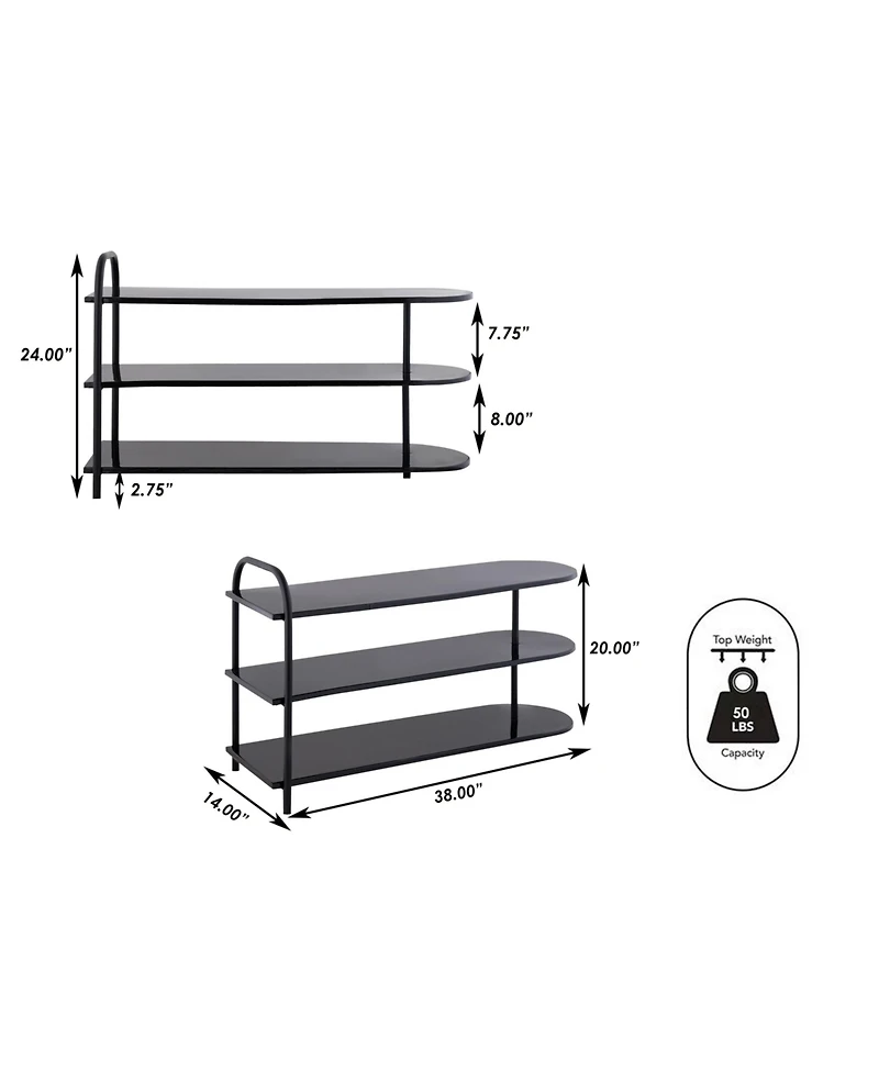Jonathan Y Modern 24" 9-Pair 3-Tier Iron Curved Decker Shoe Rack, Two-Tone Mint