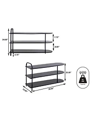 Jonathan Y Modern 24" 9-Pair 3-Tier Iron Curved Decker Shoe Rack, Two-Tone Mint