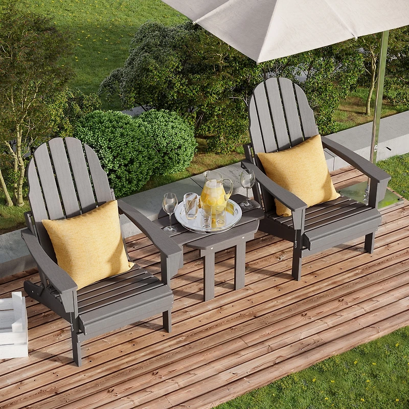 Outsunny 3pc Outdoor Folding Furniture Set, Adirondack Chairs, Table,