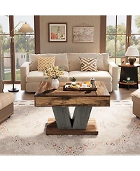Tribesigns Square Coffee Table, Wood Coffee Table for Living Room, 31.5" Modern Center Table Cocktail Tea Table Accent Table, Rustic Brown & Black