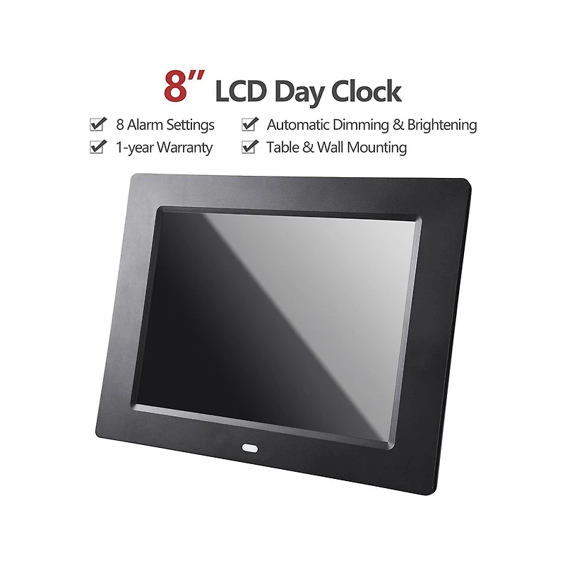 8" Large Digital Lcd Day Clock 6-Alarm Dimmable Calendar Dementia Home Wall Table Black