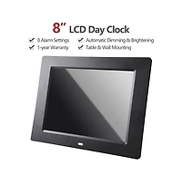 8" Large Digital Lcd Day Clock 6-Alarm Dimmable Calendar Dementia Home Wall Table Black