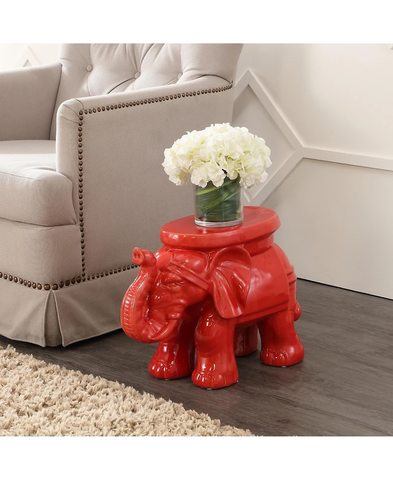 Jonathan Y White Elephant 14.25" Ceramic Garden Stool, Red