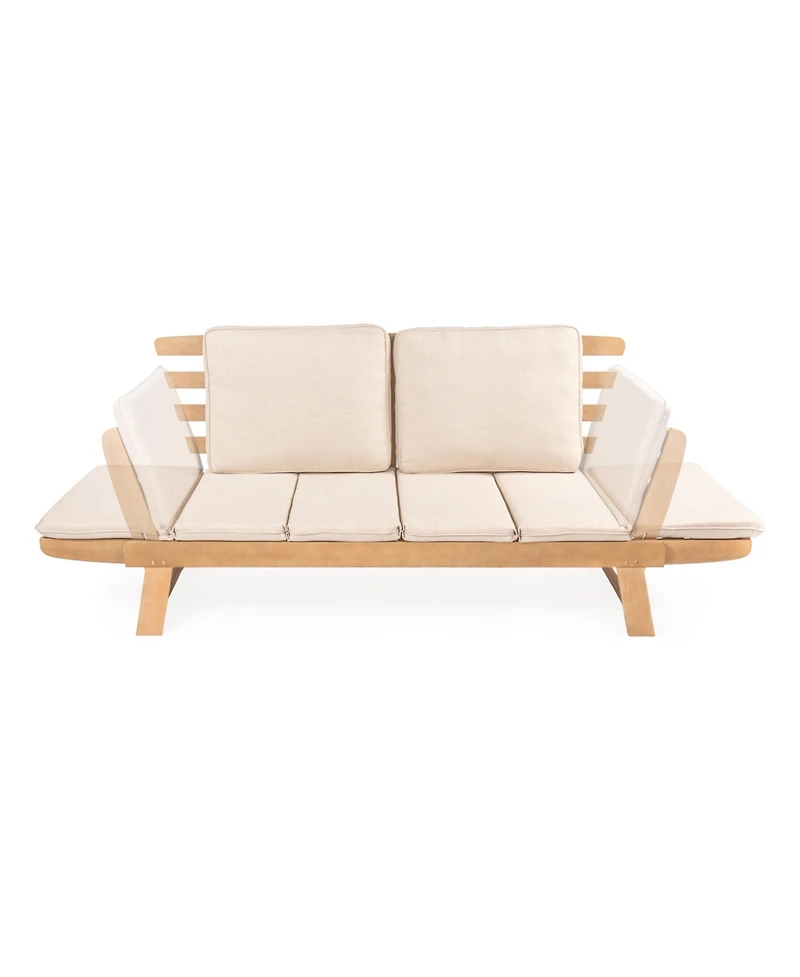 Jonathan Y Hartley 2-Seat Modern Scandinavian Folding Wood Outdoor Day Bed Sofa, Beige/Light Teak