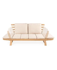 Jonathan Y Hartley 2-Seat Modern Scandinavian Folding Wood Outdoor Day Bed Sofa, Beige/Light Teak