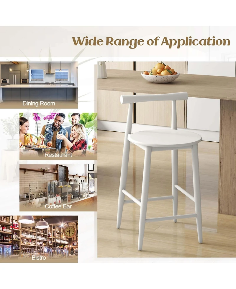 Bar Chair Counter Height Stools Set of 2 with Acacia Wood Frame Supporting Legs