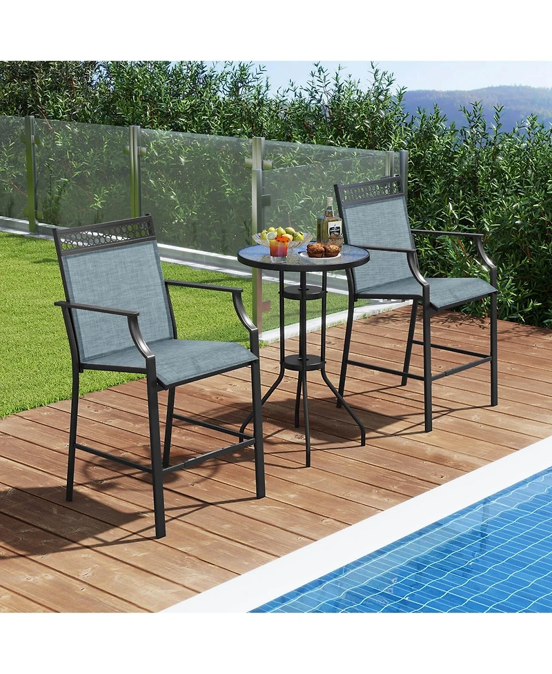 Outdoor Counter Stools Set of 2 with Footrest & Armrests Metal Frame for Backyard