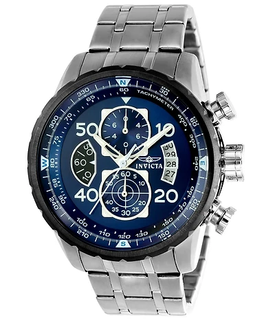 Invicta Men's Aviator Quartz Multifunction Blue Dial Stainless Steel Bracelet Watch