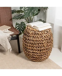 Jonathan Y Sage 21" Rustic Bohemian Barrel-Style Abaca/Iron Handwoven Stool, Brown