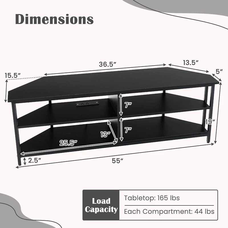 Corner TV Stand for Tvs up to 65" Console Table with Ac Outlets&Usb A Ports
