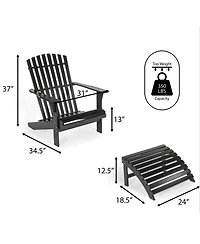 Saranac 2-Piece Traditional Rustic Acacia Wood Adirondack Chair with Detachable Ottoman, Cashmere Blue