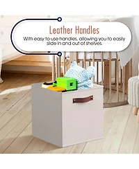 Ornavo Home 6 Pack Collapsible Linen Storage Cube Bin with Leather Handles - 11 Inch