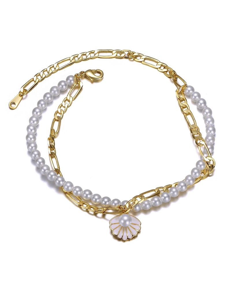 14K Gold Plated Double Layer Pearl Shell Charm Anklet