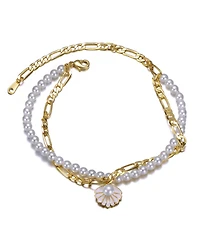 14K Gold Plated Double Layer Pearl Shell Charm Anklet