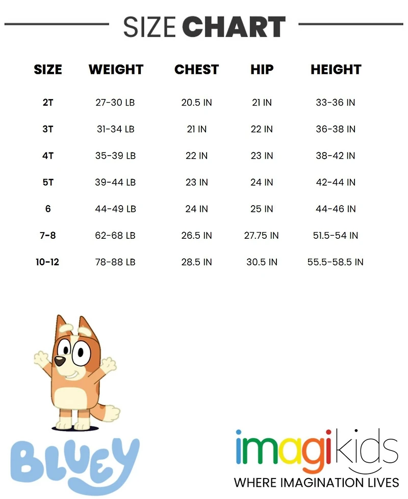Bluey Zip Up Cosplay Coverall Infant to Big Kid Sizes (12 Months - 10-12)