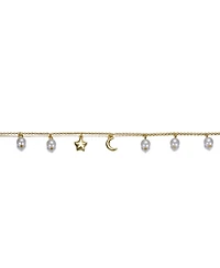 Sterling Silver 14k Gold Plated Anklet with White Pearls and Charms