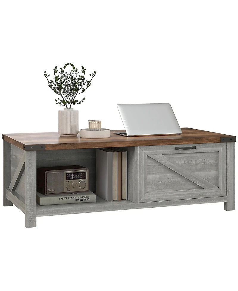 Homcom Farmhouse Table with Storage and Drawer, Distressed