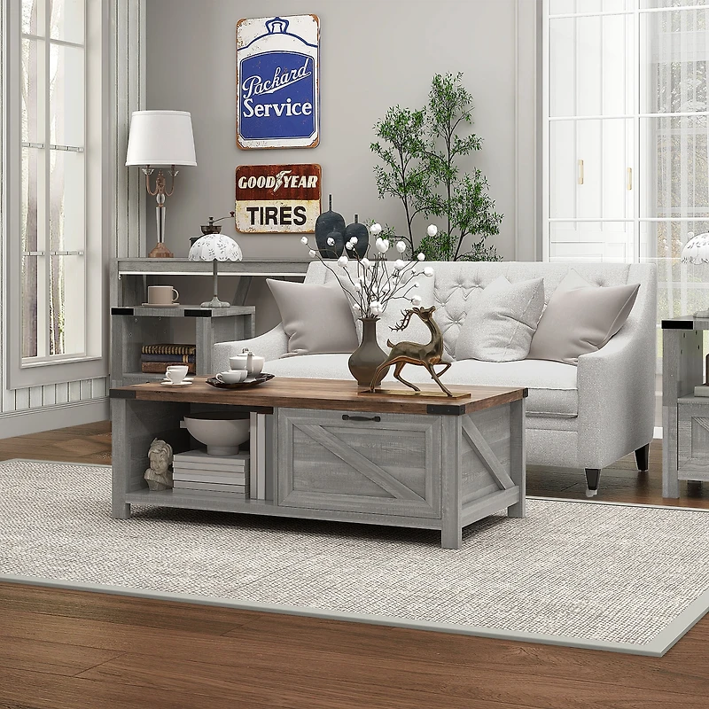 Homcom Farmhouse Table with Storage and Drawer, Distressed