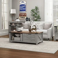 Homcom Farmhouse Table with Storage and Drawer, Distressed