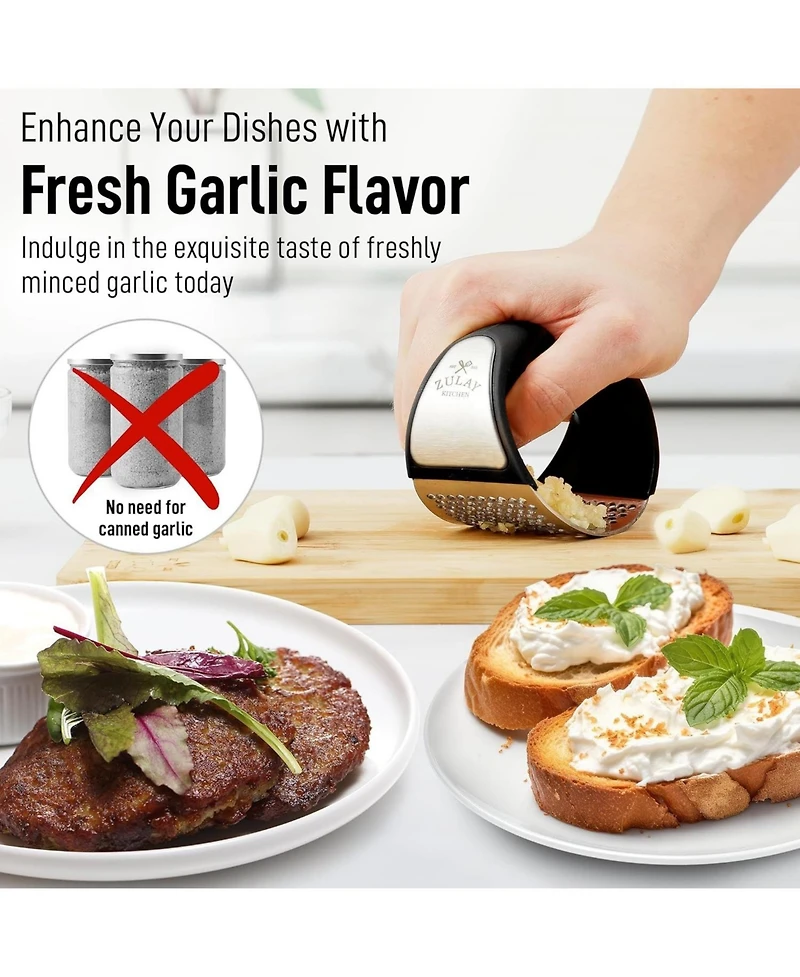 Zulay Kitchen Stainless Steel Garlic Press Rocker Set - Premium Garlic Mincer Garlic Crusher