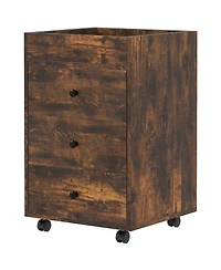 Homcom 3 Drawer Storage Cabinet with Wheels Tray for Home Office, Walnut