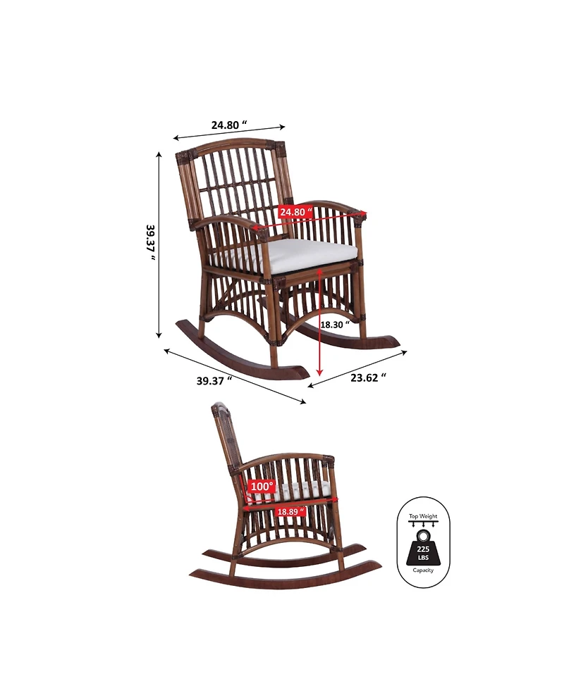 Jonathan Y Swayze Bohemian Farmhouse Woven Rattan/Wood Rocking Chair