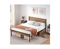 gaomon Queen Size Platform Bed Frame with Rustic Wood Headboard, Bed Frame with Sturdy Metal Slats Support, Under Bed Storage, No Box Spring Needed, E