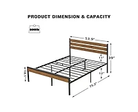 gaomon Queen Size Platform Bed Frame with Rustic Wood Headboard, Bed Frame with Sturdy Metal Slats Support, Under Bed Storage, No Box Spring Needed, E