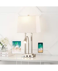Jonathan Y Blaire 23.75" 2-Light Modern Farmhouse Metal Led Table Lamp with Usb Charging port, Adjustable Reading Light and Ac Outlet, Oil Rubbed Bron