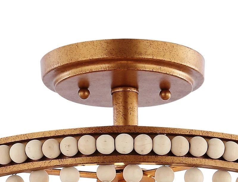 Jonathan Y Allie Wood Beaded/Metal Led Flush Mount Ceiling Light