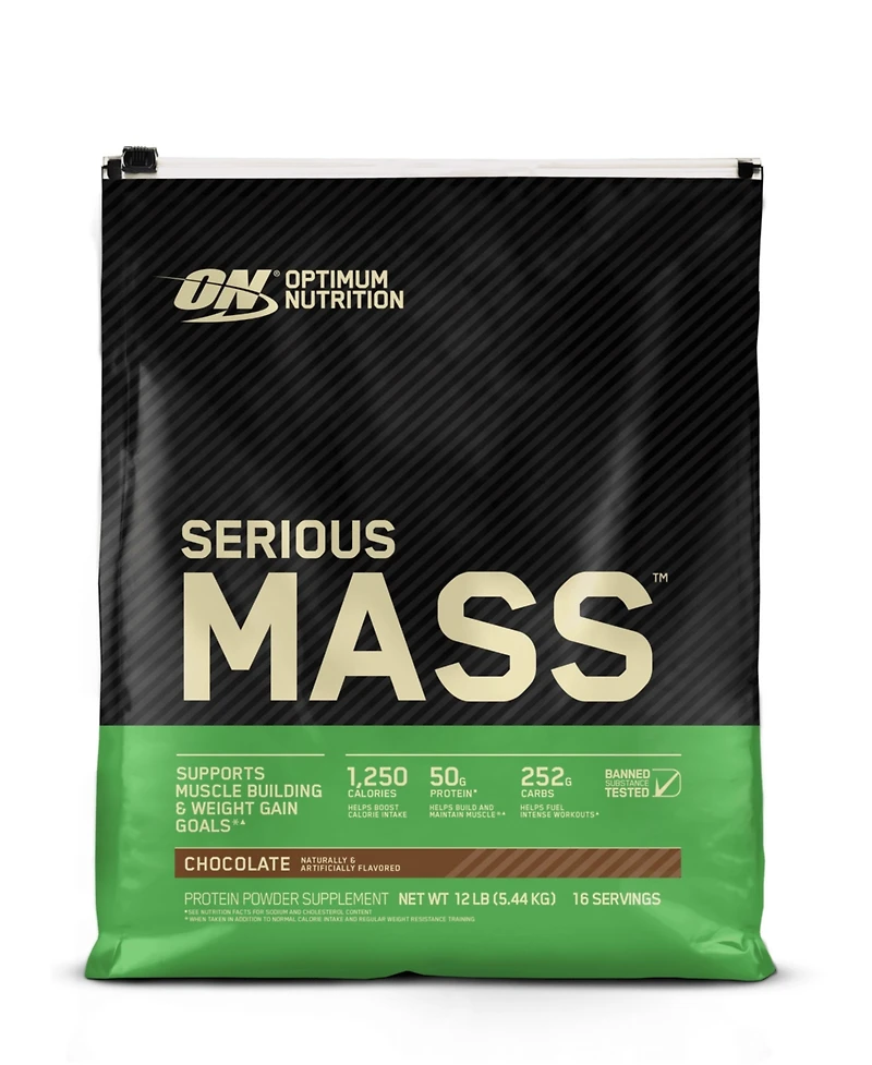 Optimum Nutrition, Serious Mass, 50g Protein Powder, Chocolate, 12 lb, 16 Servings