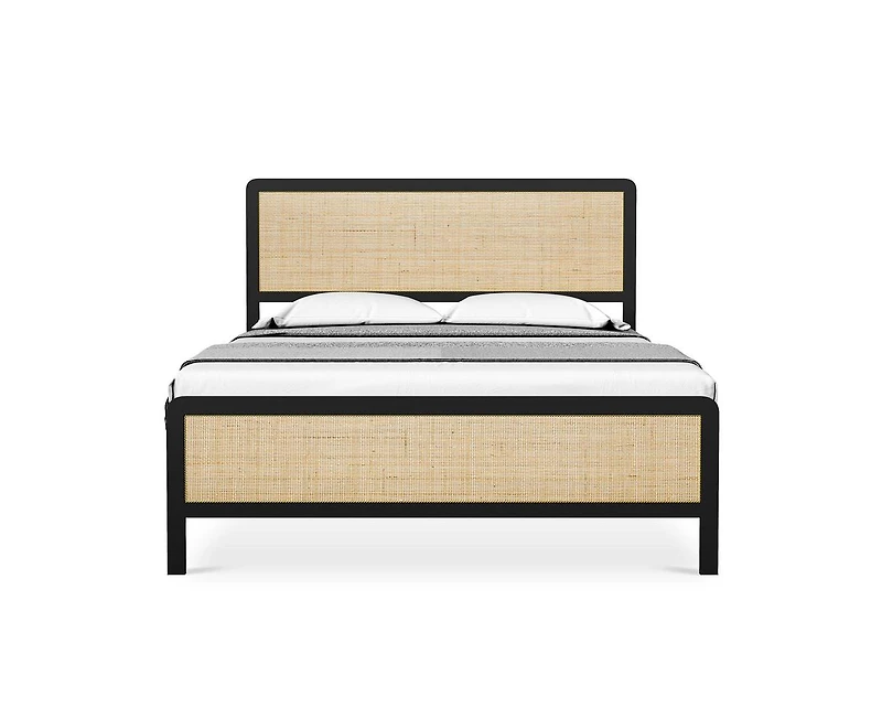 gaomon Queen Metal Bed Frame with Rattan Headboard and Footboard, Platform Safe Rounded Corners, Under Storage, Strong S