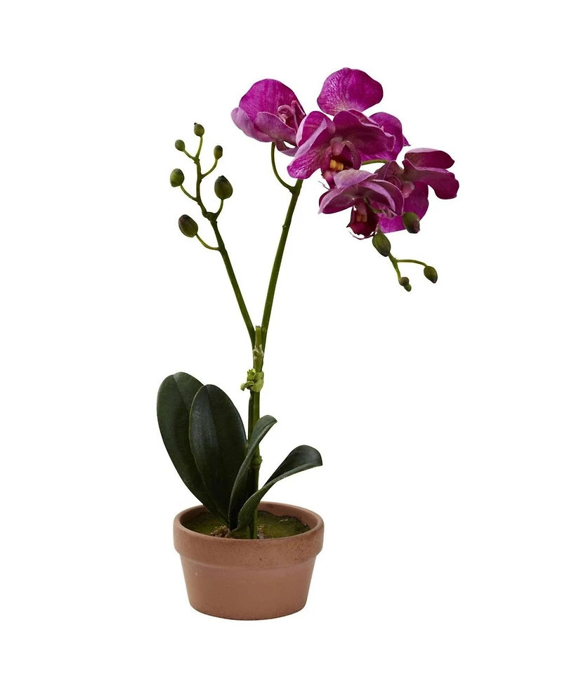 Slickblue Phalaenopsis with Clay Vase - Set of 4 Elegant Artificial Orchids for Home Decor