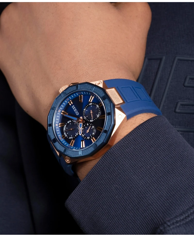 Guess Men's Multi-Function Blue Silicone Watch 46mm