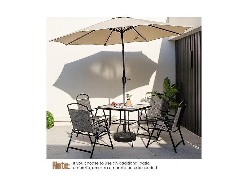 Slickblue 34 Inch Outdoor Dining Table Square Tempered Glass Table with 1.5 Inch Umbrella Hole-Black