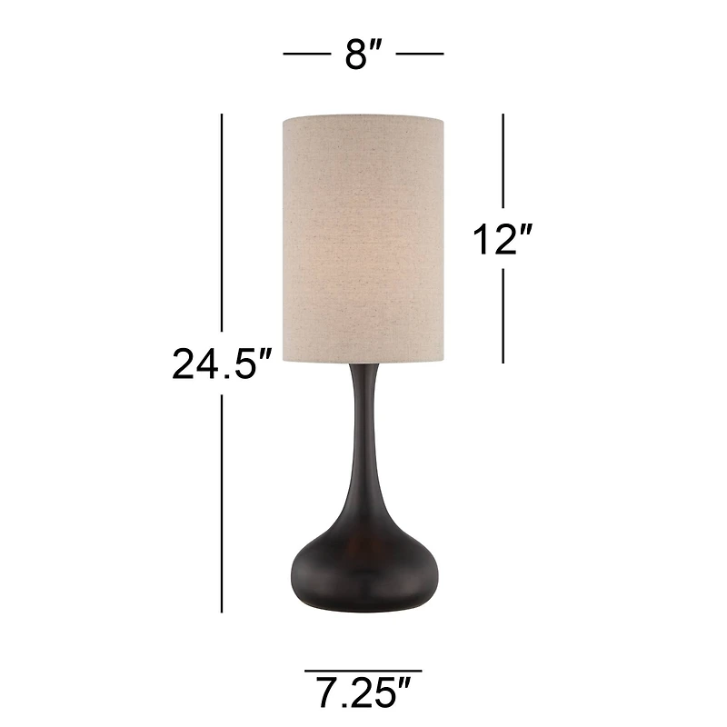 360 Lighting Droplet 24 1/2" High Mid Century Modern Table Lamp Brown Espresso Bronze Finish Metal Tan Cylinder Shade Living Room