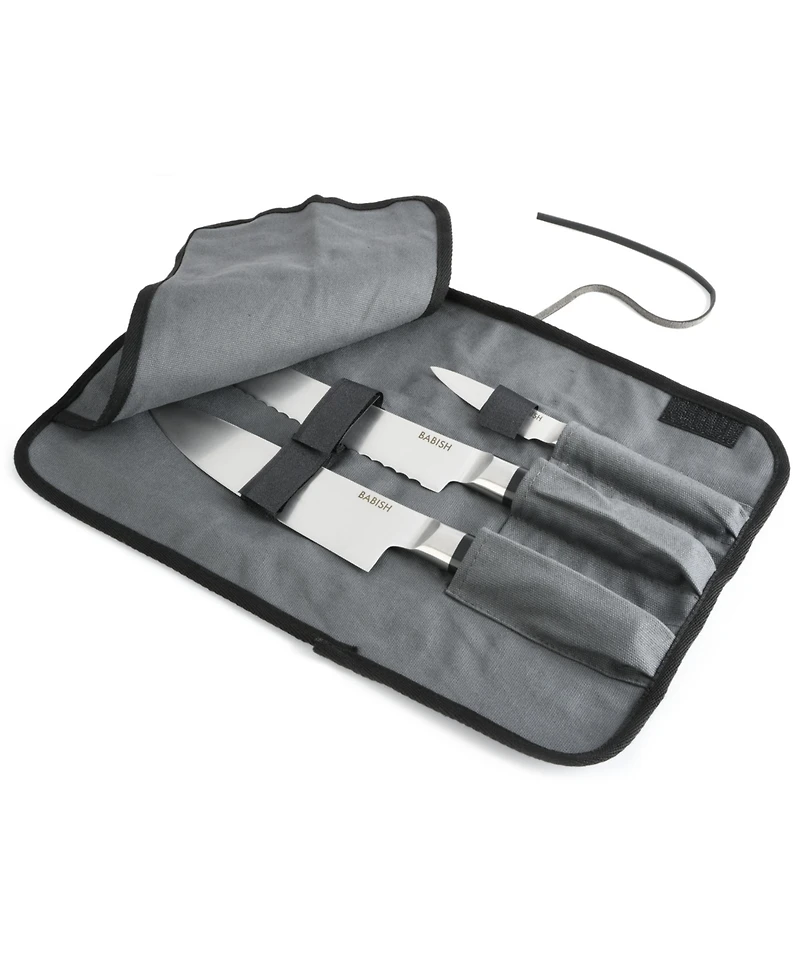 Babish German High-Carbon 1.4116 Steel Cutlery, 3-Piece (Chef Knife, Bread Knife, & Pairing Knife) w/Knife Roll
