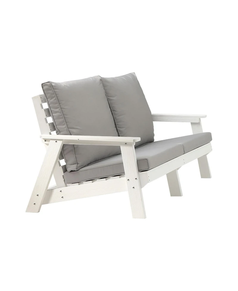 Streamdale Loveseat with Cushion, Wood Grain Outdoor Garden Sofa, White/Grey