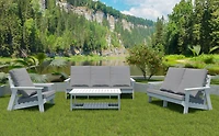 Streamdale Loveseat with Cushion, Wood Grain Outdoor Garden Sofa, White/Grey