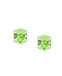 Bling Jewelry 1.4CT Round Natural Peridot Stud Earrings 14K White Golds 6MM