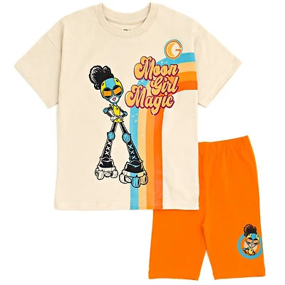 Moon Girl and Devil Dinosaur Little Girls Oversized Drop Shoulder T-Shirt Shorts Outfit Set
